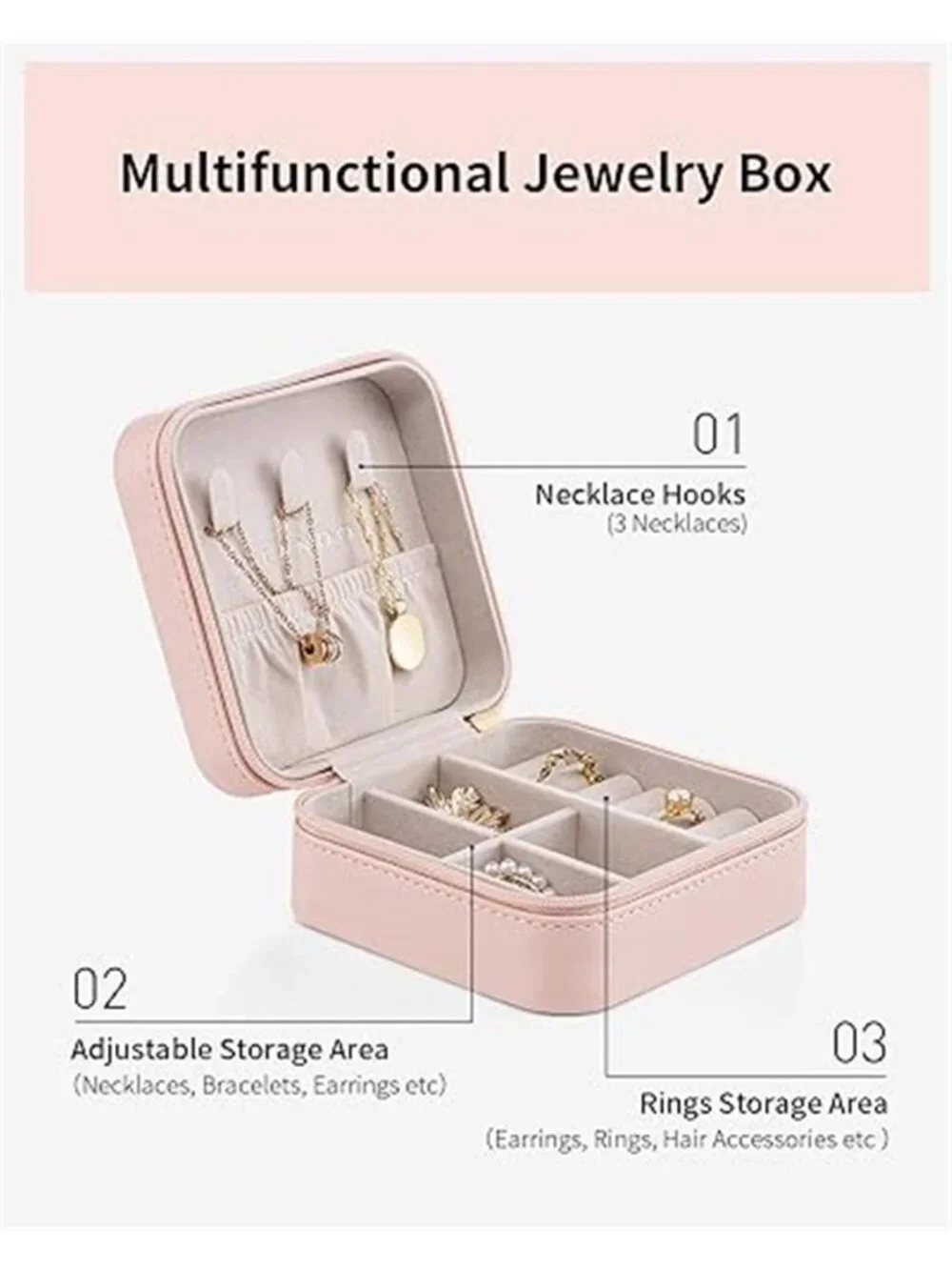 Travel Jewelry Case Organizer Mini PU Leather Ring Earring Necklace Storage Box